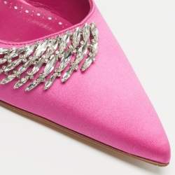 Pre Owned Manolo Blahnik Terala Size 40 Pink Satin Crystal Embellished Slingback Pumps