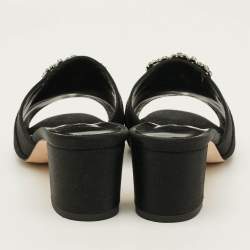 Pre Owned Manolo Blahnik Hangisi Size 39 Black Satin Block Heel Slide Sandals