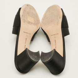 Pre Owned Manolo Blahnik Hangisi Size 39 Black Satin Block Heel Slide Sandals