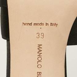 Pre Owned Manolo Blahnik Hangisi Size 39 Black Satin Block Heel Slide Sandals