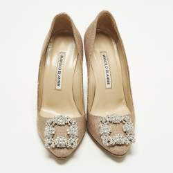 Pre Owned Manolo Blahnik Hangisi Size 35 Metallic Lurex Fabric Pumps