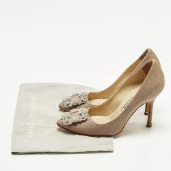 Pre Owned Manolo Blahnik Hangisi Size 35 Metallic Lurex Fabric Pumps