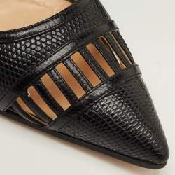 مملوكة مسبقًا Manolo Blahnik Size 38.5 Black Lizard Embossed Leather Pointed Toe Pumps