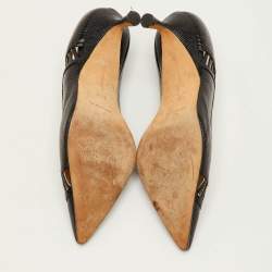 مملوكة مسبقًا Manolo Blahnik Size 38.5 Black Lizard Embossed Leather Pointed Toe Pumps