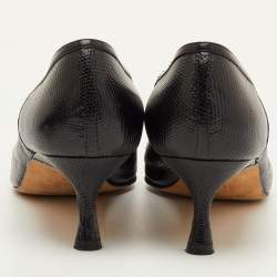 مملوكة مسبقًا Manolo Blahnik Size 38.5 Black Lizard Embossed Leather Pointed Toe Pumps