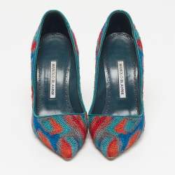 Pre Owned Manolo Blahnik Size 38 Multicolor Crochet Pumps