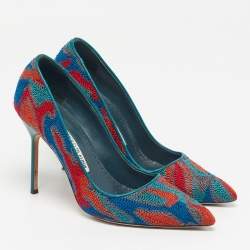 Pre Owned Manolo Blahnik Size 38 Multicolor Crochet Pumps