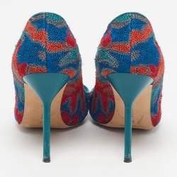 Pre Owned Manolo Blahnik Size 38 Multicolor Crochet Pumps