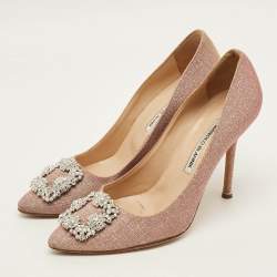 Pre Owned حذاء كعب عالي مانولو بلانيك هانغيسي قماش لوريكس معدني مقاس 35