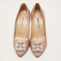 Pre Owned حذاء كعب عالي مانولو بلانيك هانغيسي قماش لوريكس معدني مقاس 35