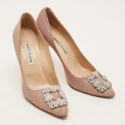 Pre Owned حذاء كعب عالي مانولو بلانيك هانغيسي قماش لوريكس معدني مقاس 35