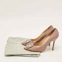 Pre Owned حذاء كعب عالي مانولو بلانيك هانغيسي قماش لوريكس معدني مقاس 35