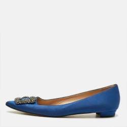 Pre Owned Manolo Blahnik Hangisi Size 41 Blue Satin Ballet Flats