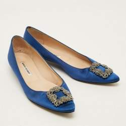Pre Owned Manolo Blahnik Hangisi Size 41 Blue Satin Ballet Flats