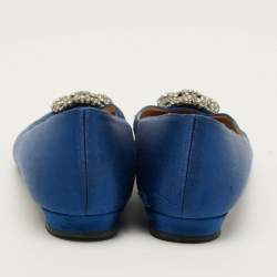 Pre Owned Manolo Blahnik Hangisi Size 41 Blue Satin Ballet Flats