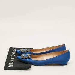 Pre Owned Manolo Blahnik Hangisi Size 41 Blue Satin Ballet Flats