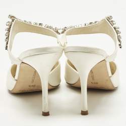 Pre Owned Manolo Blahnik Lurum Crystal Embellished Size 39.5 Ivory Satin Mules 