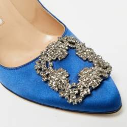 Pre Owned Manolo Blahnik Hangisi Size 38 Blue Satin Pumps
