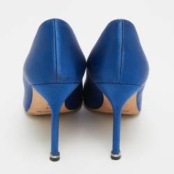 Pre Owned Manolo Blahnik Hangisi Size 38 Blue Satin Pumps