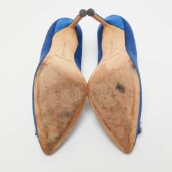 Pre Owned Manolo Blahnik Hangisi Size 38 Blue Satin Pumps