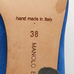 Pre Owned Manolo Blahnik Hangisi Size 38 Blue Satin Pumps
