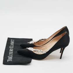 Pre Owned Manolo Blahnik Nadira Size 39.5 Black Satin Crystal Embellished Pumps
