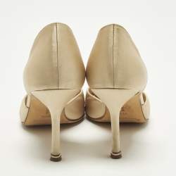 Pre Owned Manolo Blahnik Hangisi Size 37.5 Beige Satin D'orsay Pumps