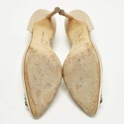 Pre Owned Manolo Blahnik Hangisi Size 37.5 Beige Satin D'orsay Pumps