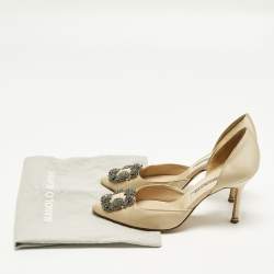 Pre Owned Manolo Blahnik Hangisi Size 37.5 Beige Satin D'orsay Pumps