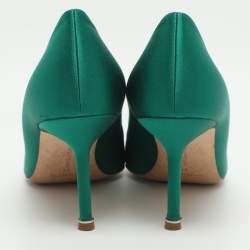 Pre Owned Manolo Blahnik Hangisi Size 41 Green Satin Pumps