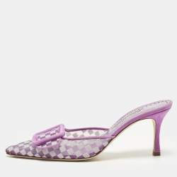 مملوكة مسبقًا Manolo Blahnik Maysale Size 40 Purple Mesh Satin Mules