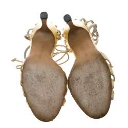 مملوكة مسبقًا Manolo Blahnik Metallic Gold Leather Strappy Ankle Wrap Sandals Size 38