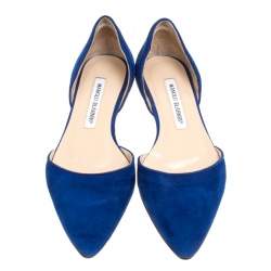 مملوكة مسبقًا Manolo Blahnik Cobalt Blue Suede Soussaba D'Orsay Flats Size 35.5