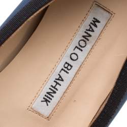 Manolo Blahnik Navy Blue Satin Gotrian Crystal Embellished Pointed Toe Flats Size 36.5
