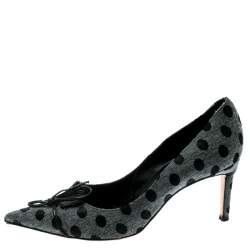 Pre Owned Manolo Blahnik Blue Polka Dot Denim Pointed Toe Pumps Size 40