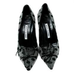 Pre Owned Manolo Blahnik Blue Polka Dot Denim Pointed Toe Pumps Size 40