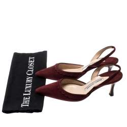 Pre Owned صندل مانولو بلانيك فتحة كعب حواف متعرجة مقدمة مدببة سويدي واين حمراء داكنة مقاس 37