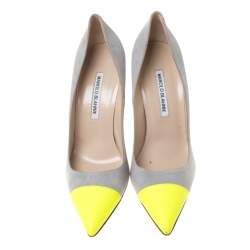 Pre Owned Manolo Blahnik Two Tone Suede Leather Bipunta Pointed Toe Pumps Size 38.5