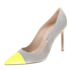 Pre Owned Manolo Blahnik Two Tone Suede Leather Bipunta Pointed Toe Pumps Size 38.5