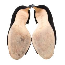 Pre Owned حذاء كعب عالي مونلو بلانيك دورسي بمقدمة مفتوحة سويدي تركواز/أسود مقاس 35