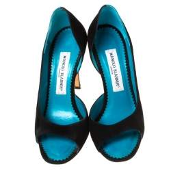 Pre Owned حذاء كعب عالي مونلو بلانيك دورسي بمقدمة مفتوحة سويدي تركواز/أسود مقاس 35