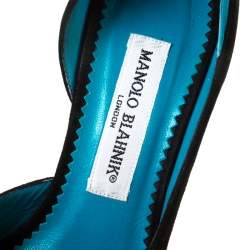 Pre Owned حذاء كعب عالي مونلو بلانيك دورسي بمقدمة مفتوحة سويدي تركواز/أسود مقاس 35