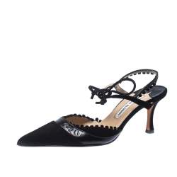 Pre Owned Manolo Blahnik Black Suede Pointed Toe Tie Ankle Sandals Size 36.5