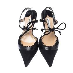 Pre Owned Manolo Blahnik Black Suede Pointed Toe Tie Ankle Sandals Size 36.5