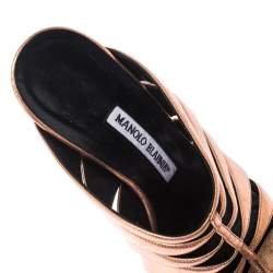 Pre Owned Manolo Blahnik Metallic Rose Gold Lasercut Leather Mule Sandals Size 36