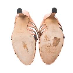 Pre Owned Manolo Blahnik Metallic Rose Gold Lasercut Leather Mule Sandals Size 36