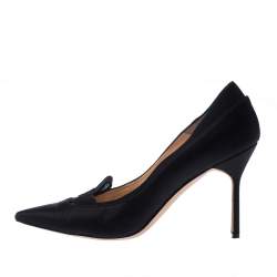 Pre Owned Manolo Blahnik Black Satin Cross Pointed Toe Pumps Size 38