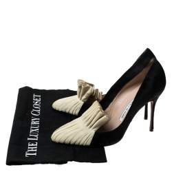 Manolo Blahnik Black And Beige Suede Arleti Frill Detail Pumps Size 39.5