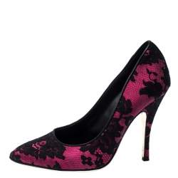 Pre Owned حذاء كعب عالي موسكينو دانتيل و ساتان أسود و وردي مقاس 39