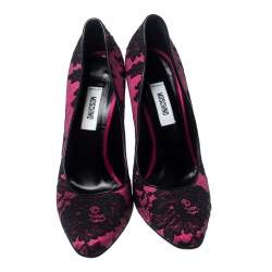 Pre Owned حذاء كعب عالي موسكينو دانتيل و ساتان أسود و وردي مقاس 39